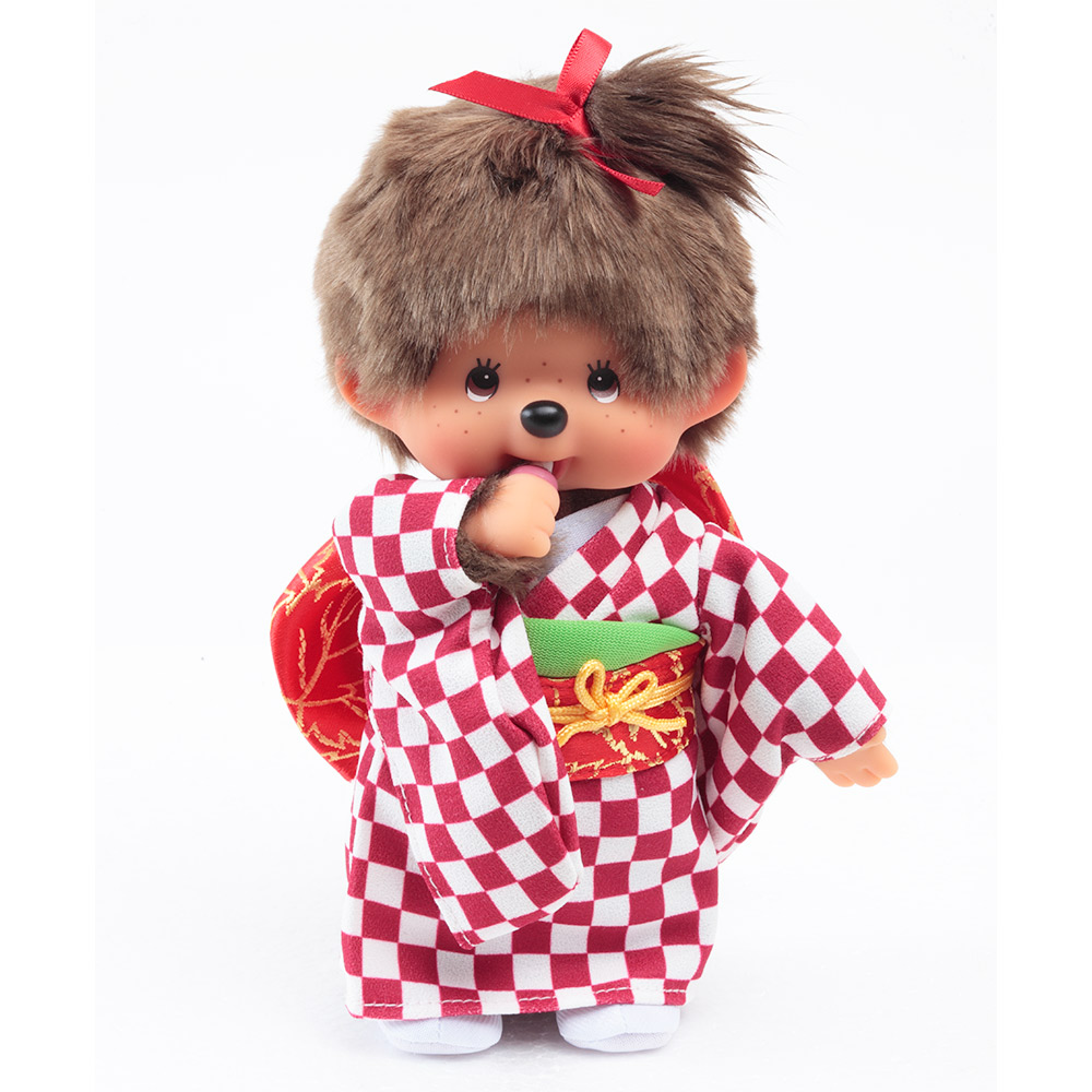 [PRE-ORDER] ตุ๊กตา ม่อนชิชิ กิโมโน สีแดง Size S ม่อนชิชิจัง Monchhichi 14 x 8 x 21 cm นำเข้าจากญี่ปุ่น オリジナル お着物モンチッチ 女の子 市松（赤）IPM-13-Z