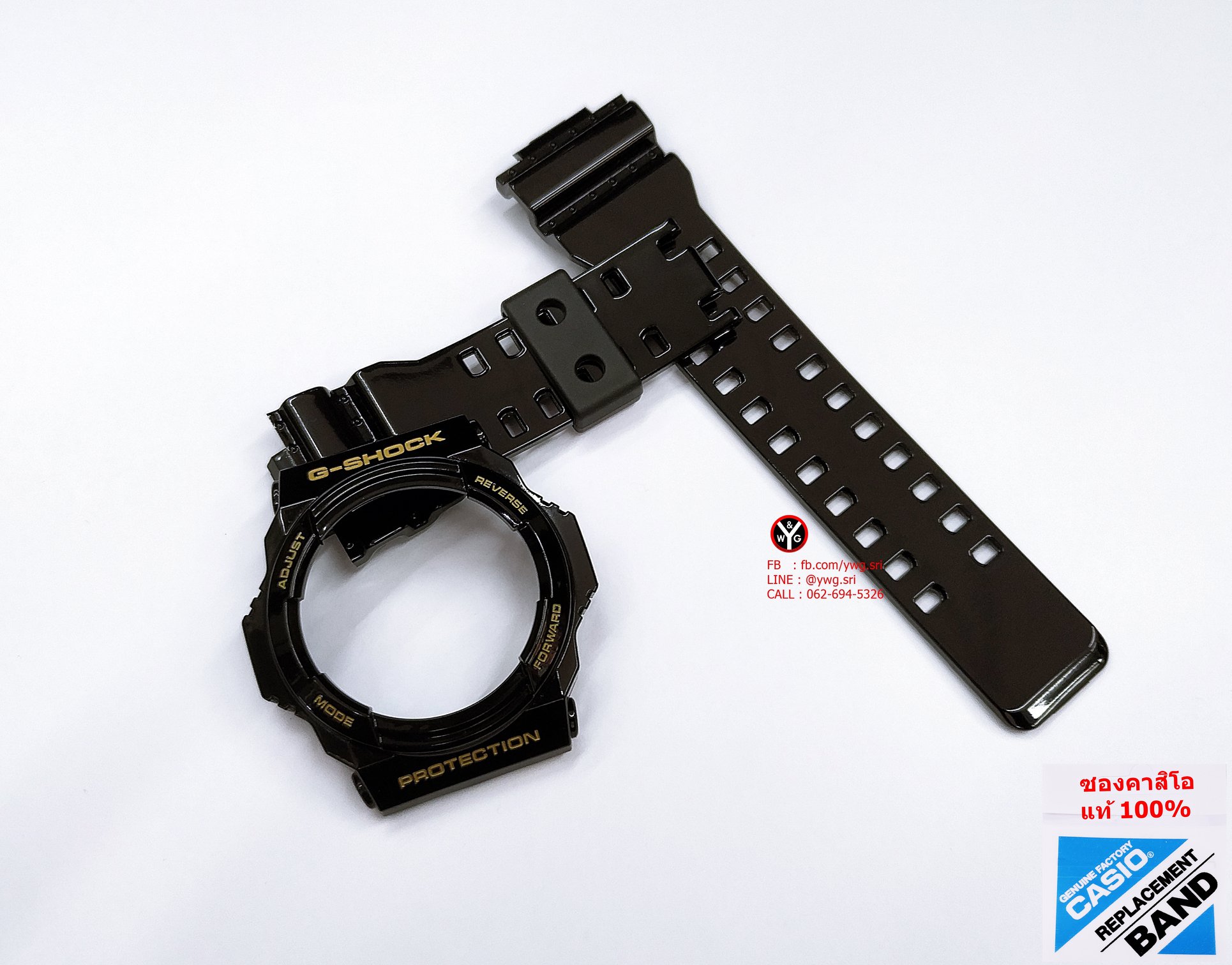 กรอบสาย G-SHOCK แท้ สีดำเงาฟร้อนทอง(สาย2รู) ใส่ได้รับรุ่น GA-150 ,GA-300 ,GA-310