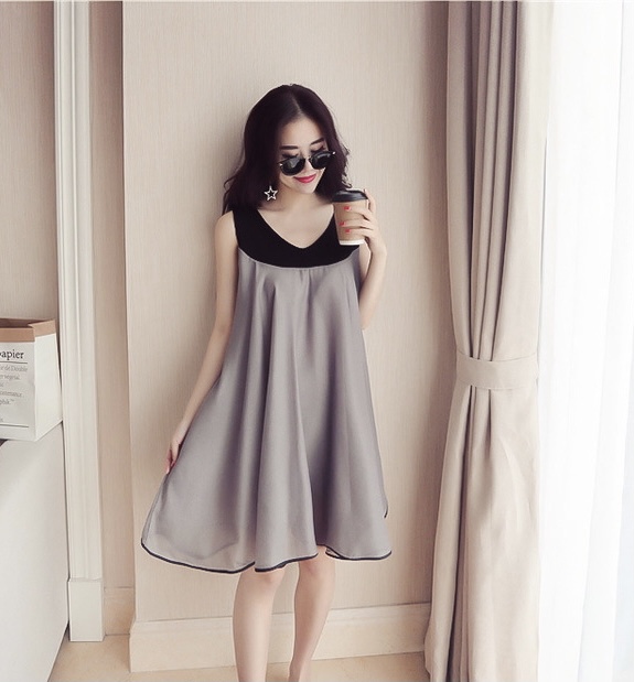 ชุดคลุมท้องแฟชั่นแขนกุด น่ารัก สวยเรียบหรูดูดี ผ้าชีฟอง รอบท้องระบายใส่ได้ถึงคลอดค่ะ M L XL XXL 3XL