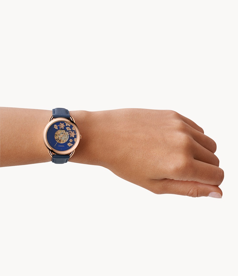 Fossil ME3186 นาฬิกาผู้หญิง Tailor Automatic Blue Leather Women's Watch