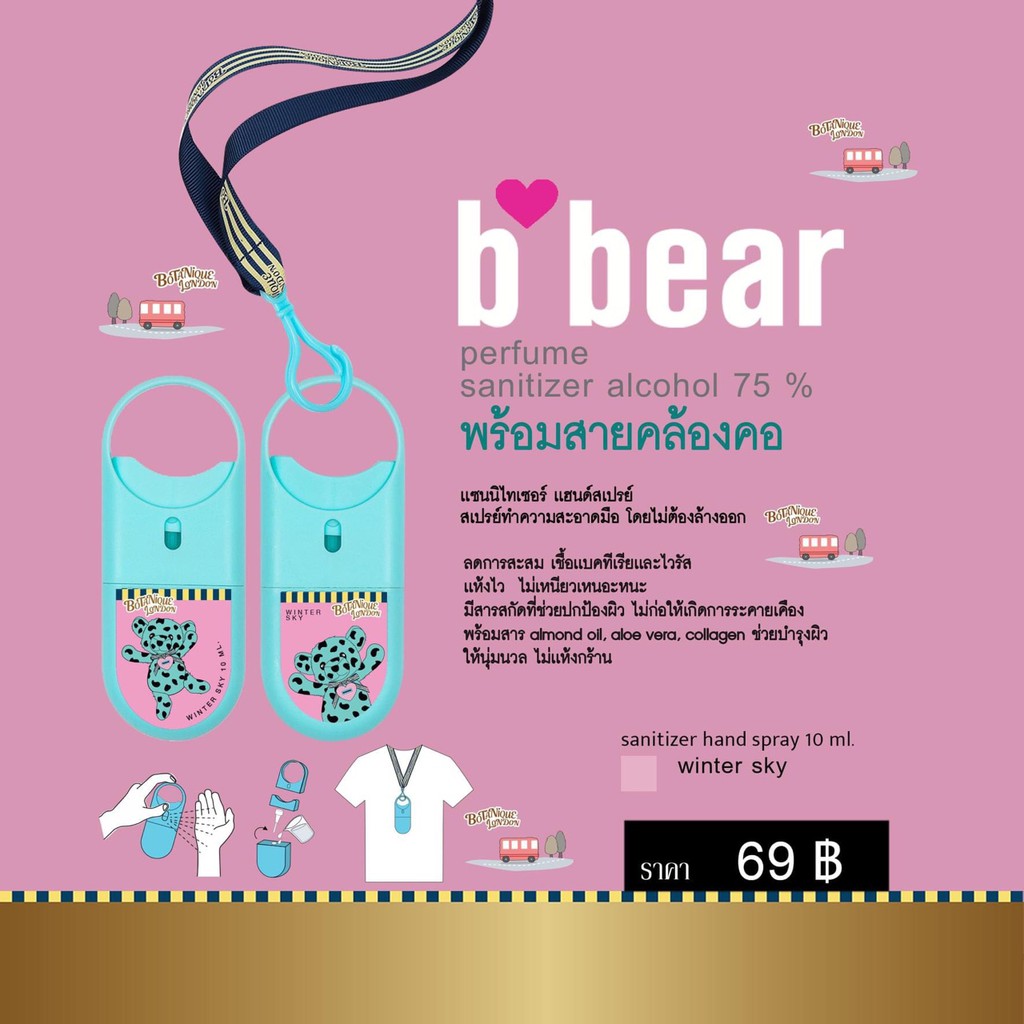 น้ำหอมฆ่าเชื้อโรค Botanique London Spray สเปรย์น้ำหอมแอลกอฮอล์สเปรย์ 75% แบบคล้องคอ รีฟิลได้ 10 ml