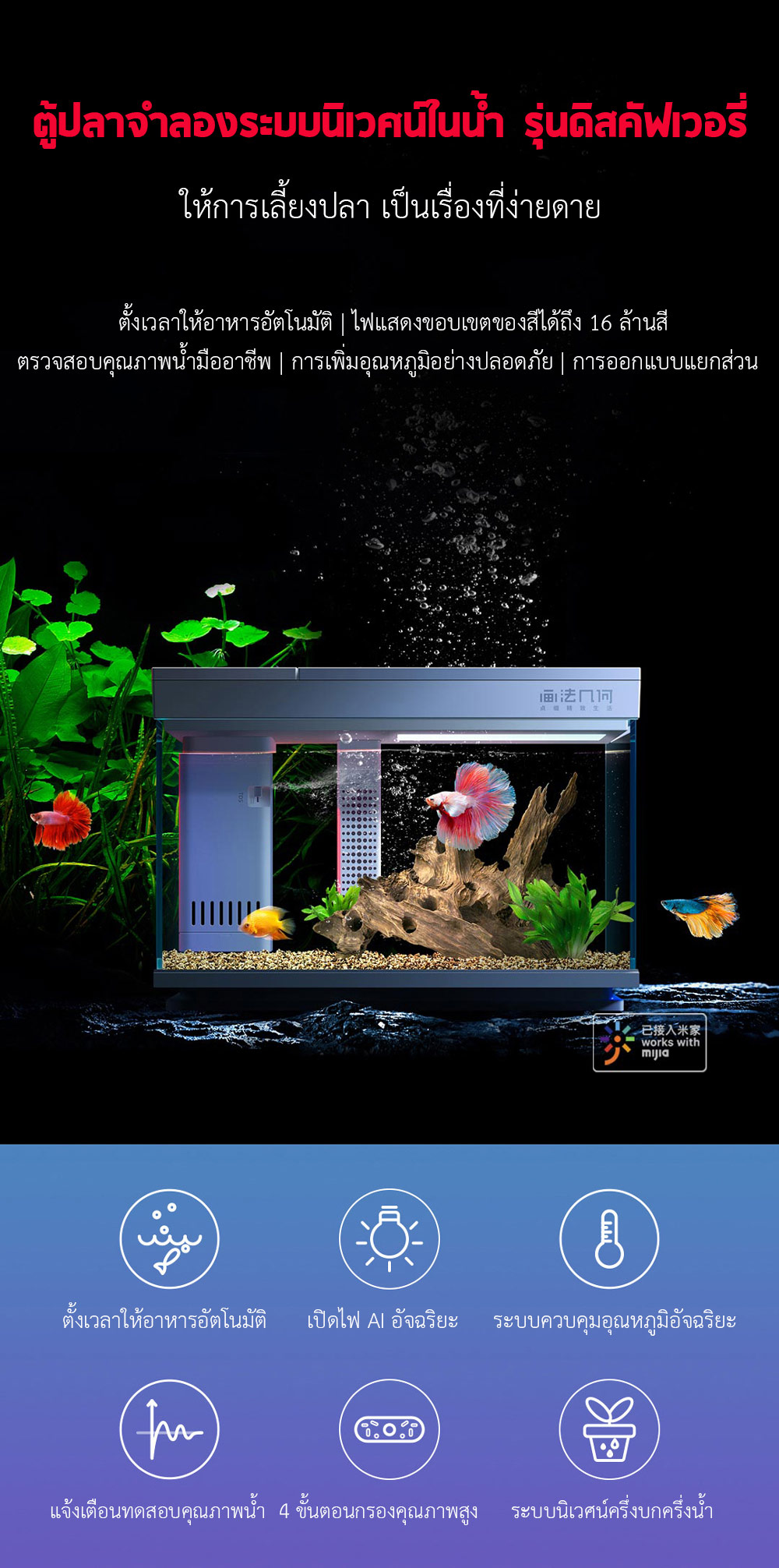 Xiaomi HFJH AI Smart Fish Tank 15L. (Discovery Edt.) - ตู้ปลาจำลองระบบนิเวศน์ในน้ำรุ่นดิสคัฟเวอรี่ 15 ลิตร