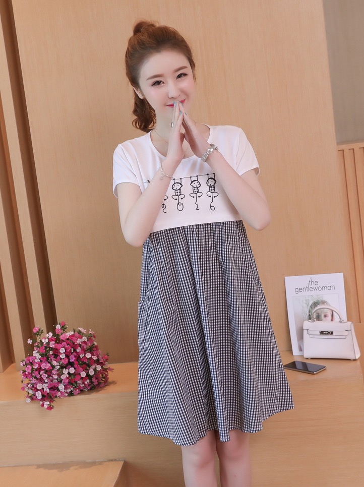 ชุดคลุมท้องเปิดให้นมแบบซิบ ผ้า cotton นิ่มใส่สบาย ลายลิงน้อย มีกระเป๋าข้าง มีเชือกผูกปรับขนาดครรภ์ M,L,XL,XXL