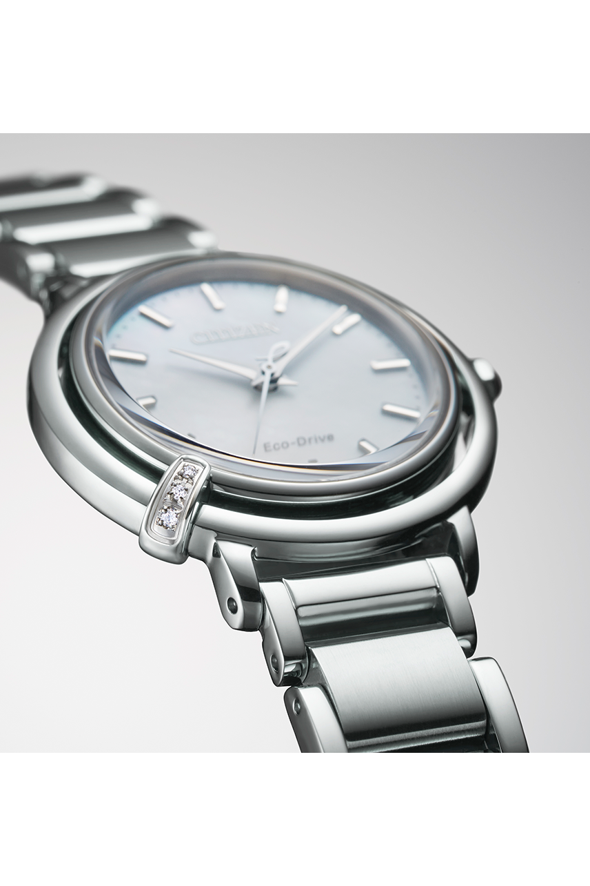 Citizen EM1090-60D นาฬิกาผู้หญิง Eco-Drive Diamond 3 Pcs Women's Watch + Black Apple Leather Strap