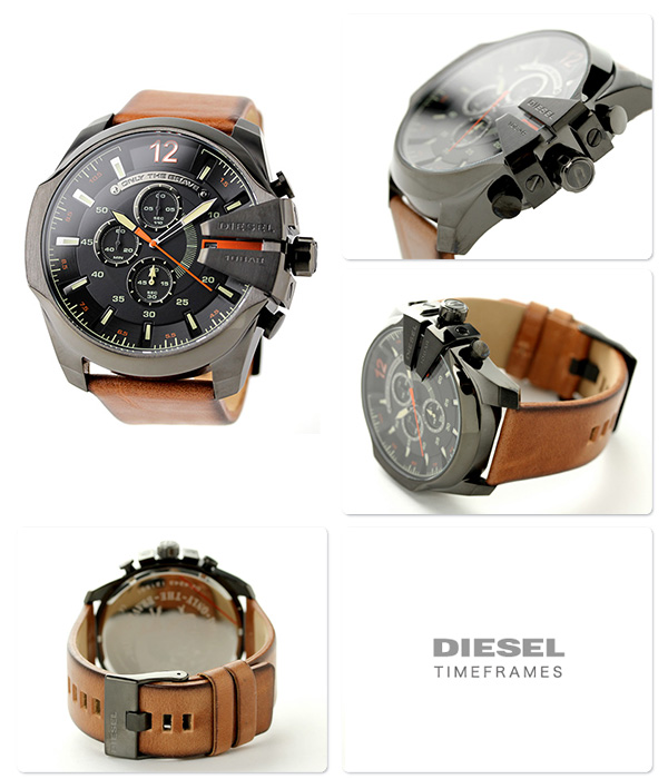 Diesel DZ4343 นาฬิกาผู้ชาย Diesel รุ่น DZ4343, Mega Chief Black Dial Brown Leather Men's Watch