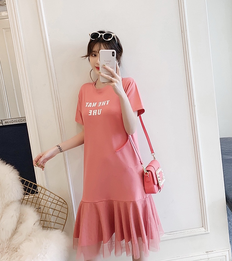 ชุดคลุมท้องแฟชั่นแขนสั้น ต่อระบายด้วยผ้าตาข่าย ลายน่ารัก ผ้านิ่มใส่สบายดีมากเลยค่ะ M L XL XXL