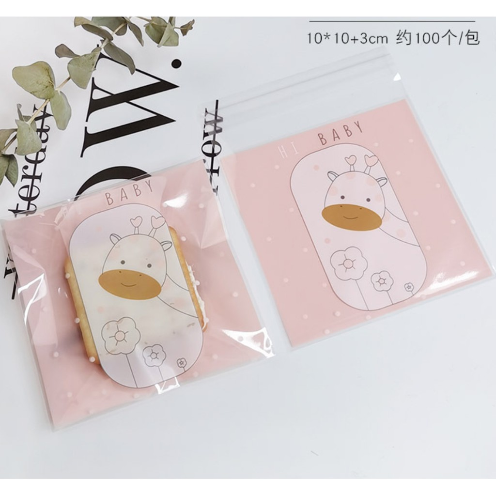 ถุงคุ๊กกี้ ฝากาว ขนาด 10x10 ซม. (95-100 ใบ) ลายพิเศษ