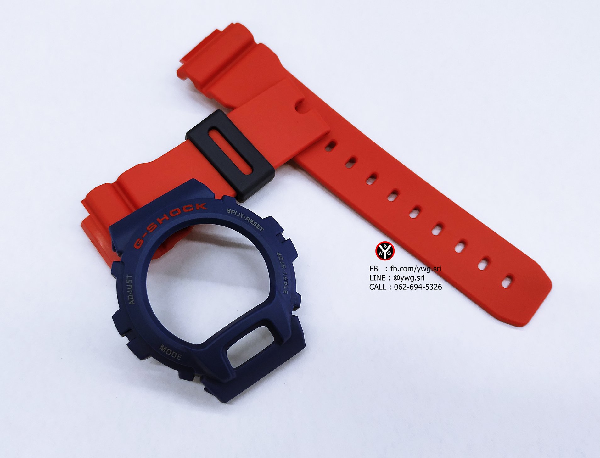 กรอบสาย G-SHOCK แท้ กรอบน้ำเงินฟร้อนแดงสลับเทา สายแดงด้าน ใส่ได้รับรุ่น DW-6900