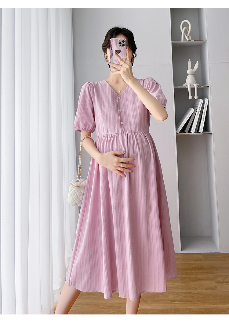 ชุดคลุมท้องแฟชั่นเกาหลี แขนตุ๊กตา กระดุมเปิดให้นมได้ มีเชือกปรับขนาดครรภ์ได้ ใส่สวยถึงคลอดเลยค่ะชุดนี้ M L XL XXL