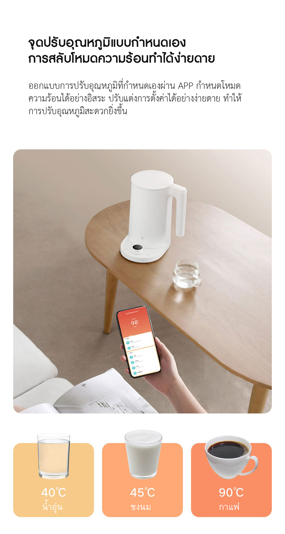 Xiaomi Thermostatic Water Kettle 2 Pro - กาต้มน้ำไฟฟ้ารุ่น 2 โปร (CN)(แถมหัวแปลง)