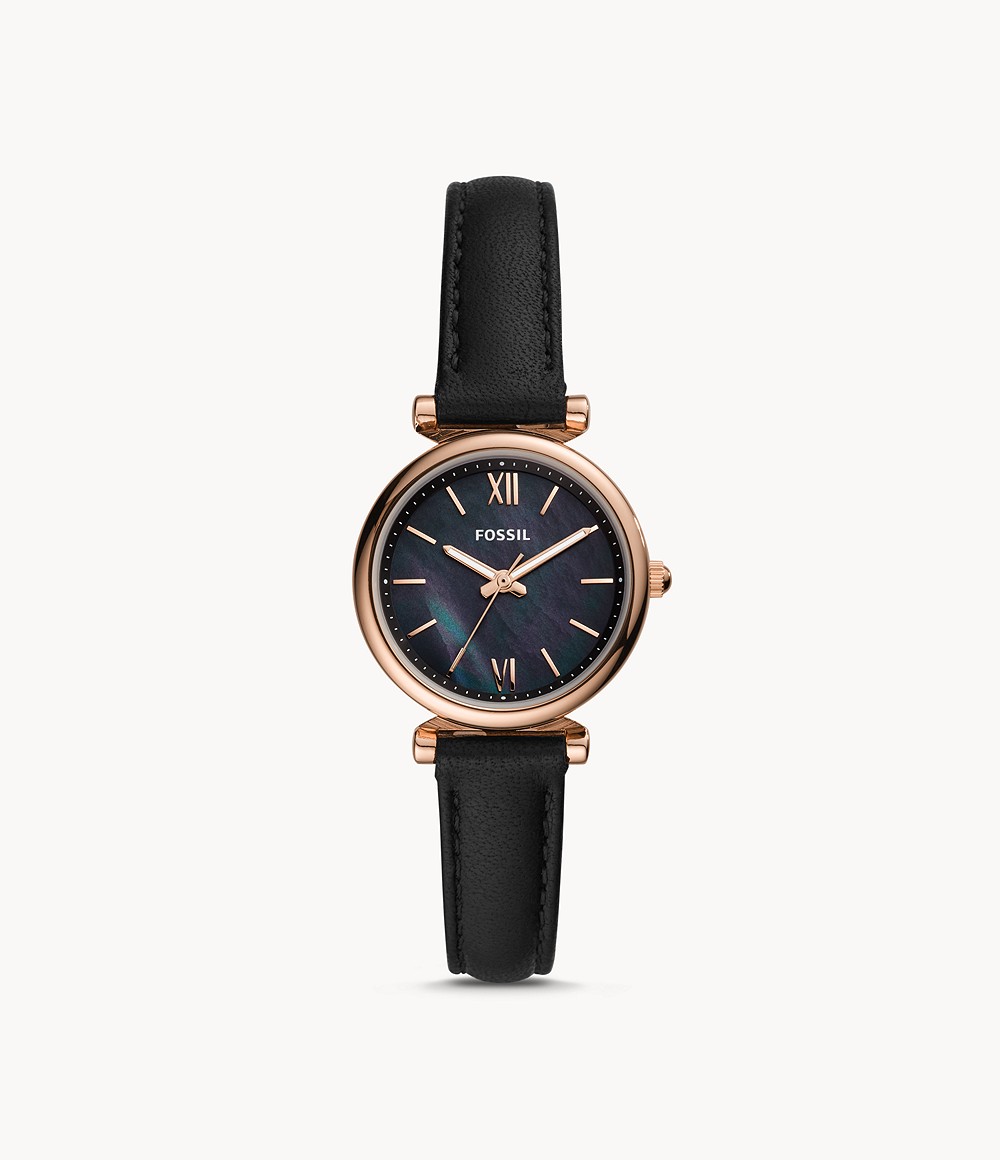 Fossil ES4700 นาฬิกาผู้หญิง Carlie Mini Three-Hand Black Leather Quartz Women's Watch