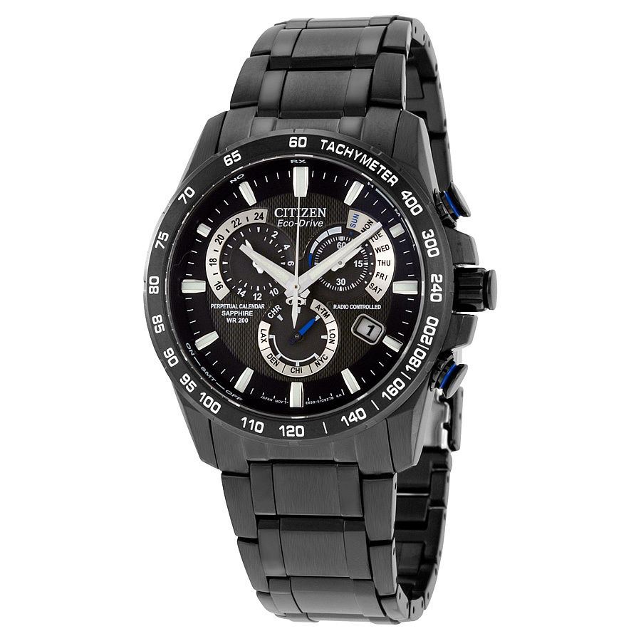 Citizen AT4007-54E นาฬิกาข้อมือผู้ชาย Eco-Drive Radio Controlled AT Chronograph Black Men's Watch