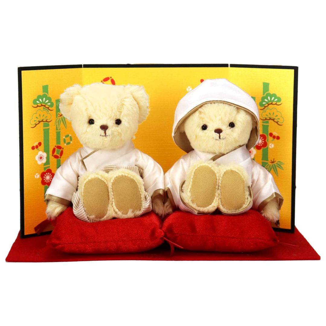 [PRE-ORDER] ตุ๊กตาหมี ชุดแต่งงาน สไตล์ญี่ปุ่น Wedding Bear Set Japanese Style white kimono and hakama นำเข้าจากญี่ปุ่น ของขวัญแต่งงาน