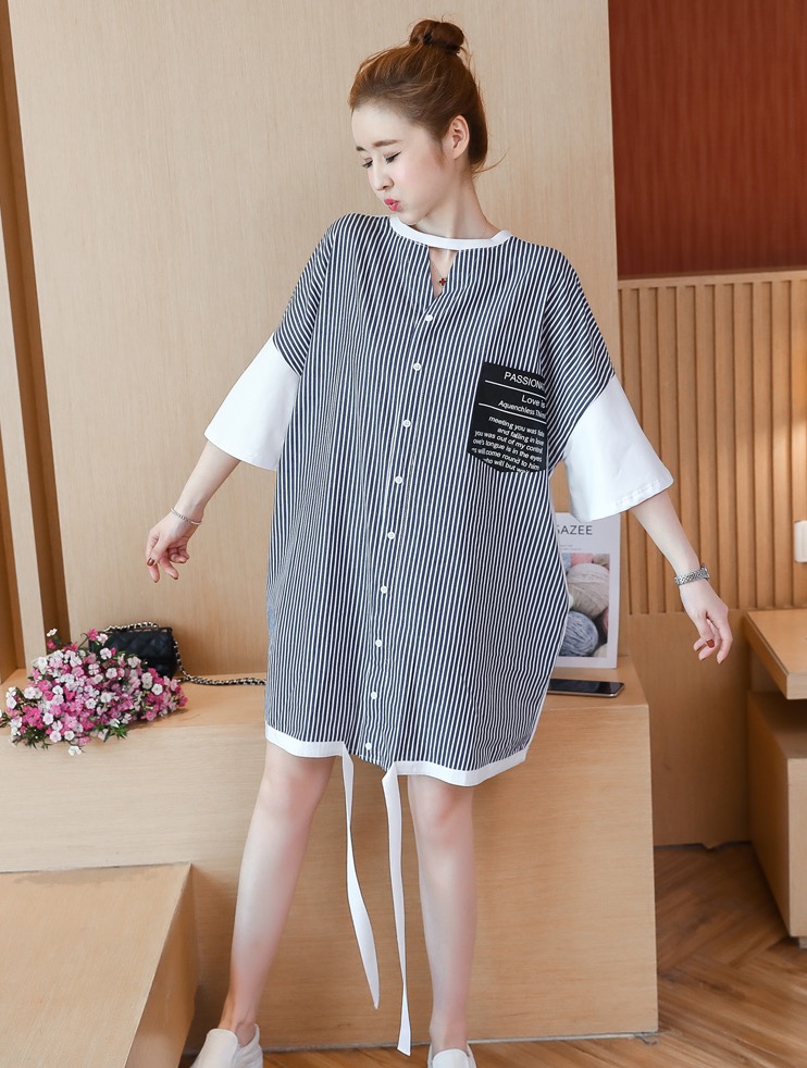 ชุดคลุมท้องแฟชั่นใส่ได้ 2ด้าน ด้านเป็นคอกลมอีกด้าน อีกด้านเป็นลายมีกระเป๋าข้าง น่ารักมาก M L XL XXL