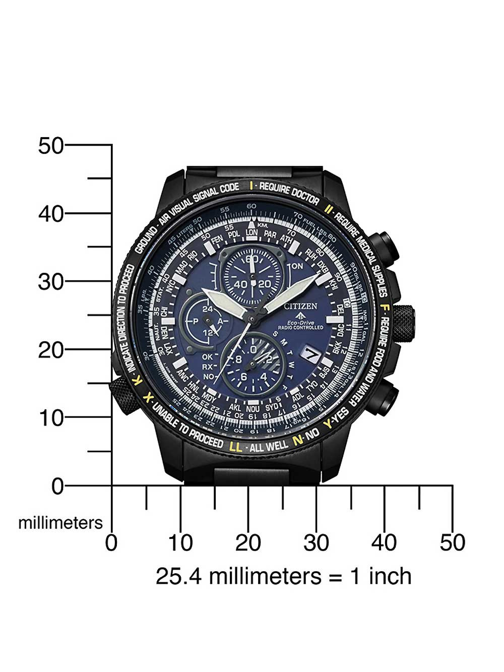 Citizen AT8195-85L นาฬิกาผู้ชาย Eco-Drive Promaster Sky Radio Controlled Super Titanium Chronograph Perpetual Calendar World Time Pilot Men's Watch