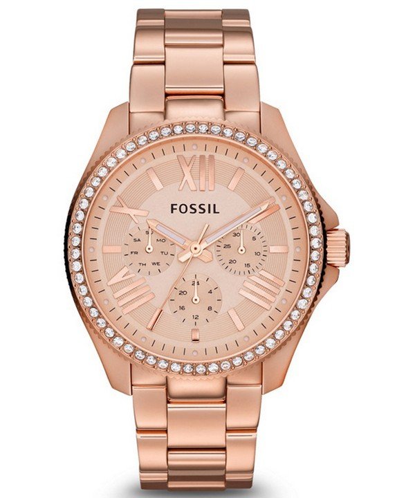 Fossil AM4483 นาฬิกาผู้หญิง Fossil รุ่น AM4483, Cecile Multifunction Crystal Rose Gold-Tone Women's Watch