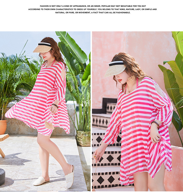 ชุดว่ายน้ำไซส์ใหญ่ 5xl พร้อมส่ง: ชุดว่ายน้ำคนอ้วนสีชมพูผูกคอแต่งลายทาง set 3ชิ้นมีบรา กางเกงขาสั้นและเสื้อคลุม แบบสวยน่ารักมากๆจ้า:บรารอบอก38-46นิ้ว เอว34-42นิ้ว สะโพก38-48นิ้ว เสื้อคลุมรอบอกกว้าง50นิ้ว