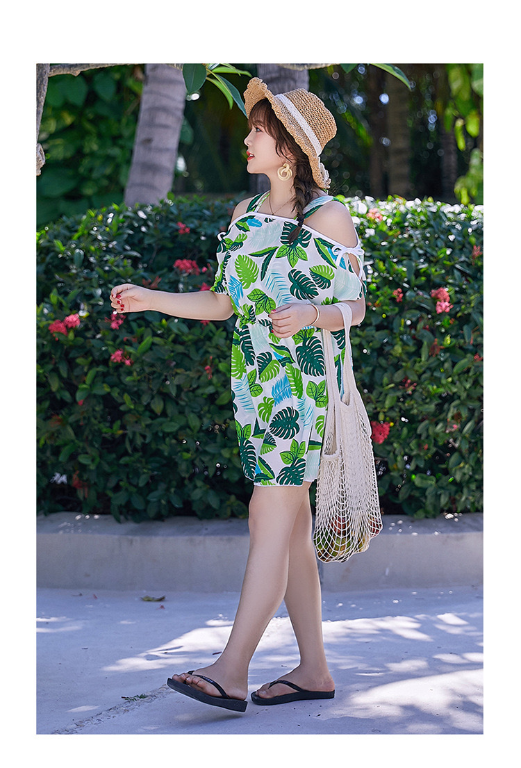 ชุดว่ายน้ำไซส์ใหญ่ 5xl พร้อมส่ง:ชุดว่ายน้ำคนอ้วนสีเขียวแต่งลายใบไม้ สายบราผูกคอ set 3 ชิ้นมี บรา กางเกงขาสั้นและชุดคลุมสีสันสดใส แบบสวยน่ารักมากๆจ้า: ขนาด - รอบอก 40 - 48 นิ้ว - เอว 36 - 42 นิ้ว - สะโพก 40 - 50 นิ้ว - เสื้อคลุมกว้าง 50 นิ้ว