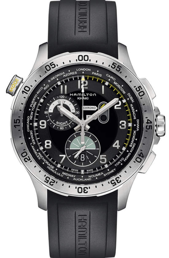 Hamilton H76714335 นาฬิกาผู้ชาย Hamilton รุ่น H76714335, Khaki Aviation Worldtimer Chrono Quartz Men's Watch
