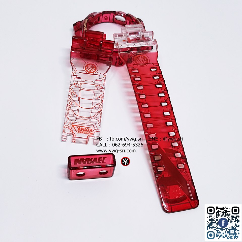 กรอบสาย G-SHOCK ใสไม่แท้ สีขาวใสสลับแดง สกรีนลาย Iron man ใส่ได้รับรุ่น GA-100 ,GA-110 ,GA-120 ,GD-100 ,GD-120