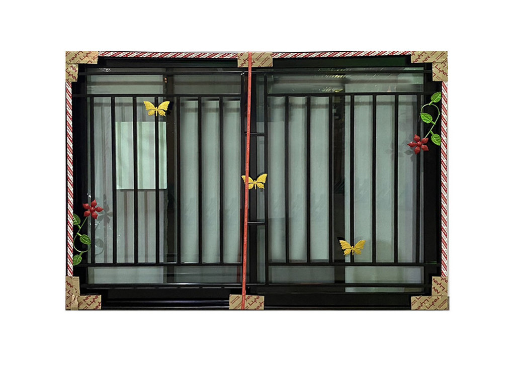 หน้าต่างบานเลื่อนสลับ+มุ้งลวด+เหล็กดัด สีดำ #LP-OK-W07-OW-GB-BL1 150x110cm. OK-LYNN