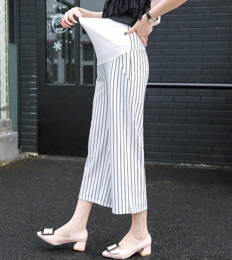 กางเกงทำงานคนท้องสไตล์เกาหลี 5ส่วน ผ้าเนื้อดีมีน้ำหนัก มีกระเป๋าข้าง มีผ้าพยุงครรภ์มีสายปรับขนาด สีขาว M,L,XL,XXL