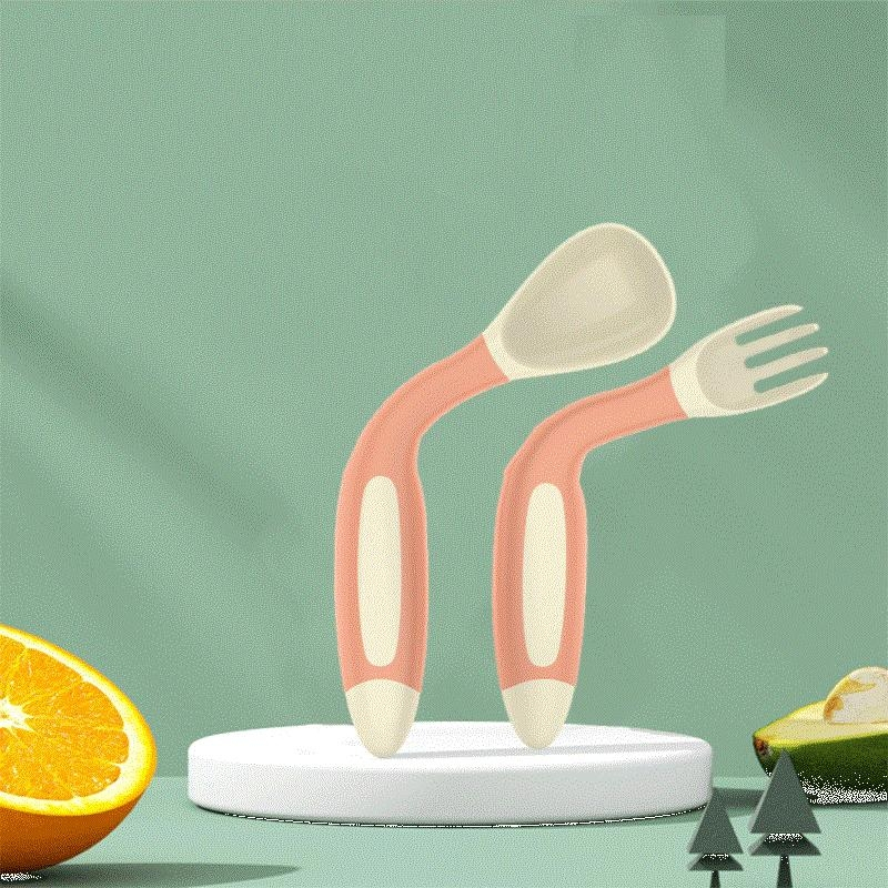 ชุดช้อนส้อม+กล่องเก็บ บิดได้ ชุดช้อนส้อมฝึกทานอาหาร