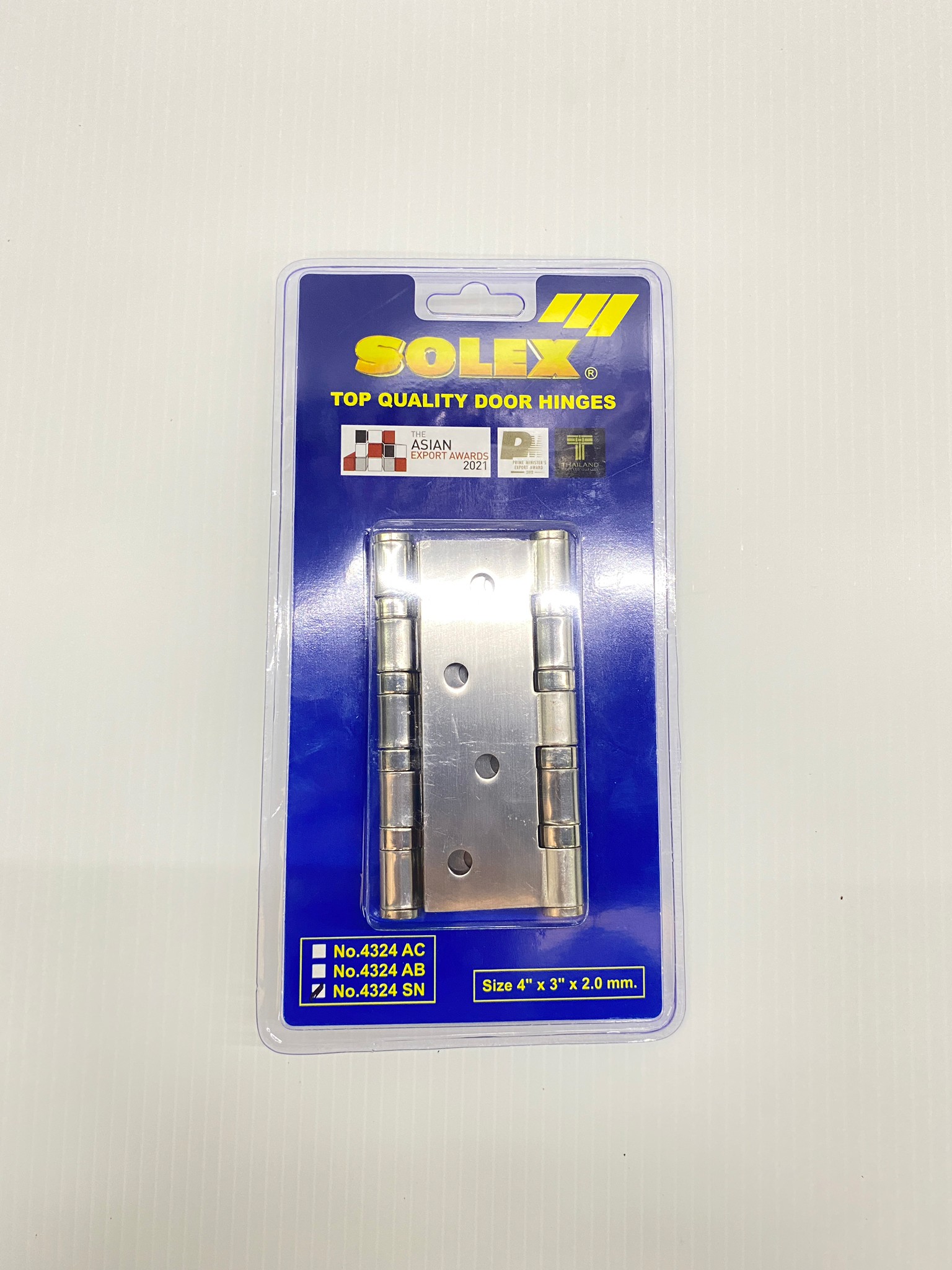SOLEX บานพับประตู สแตนเลส No. 4324 SN (แพ็ค 2 ชิ้น) 4x3นิ้วx2.0mm.