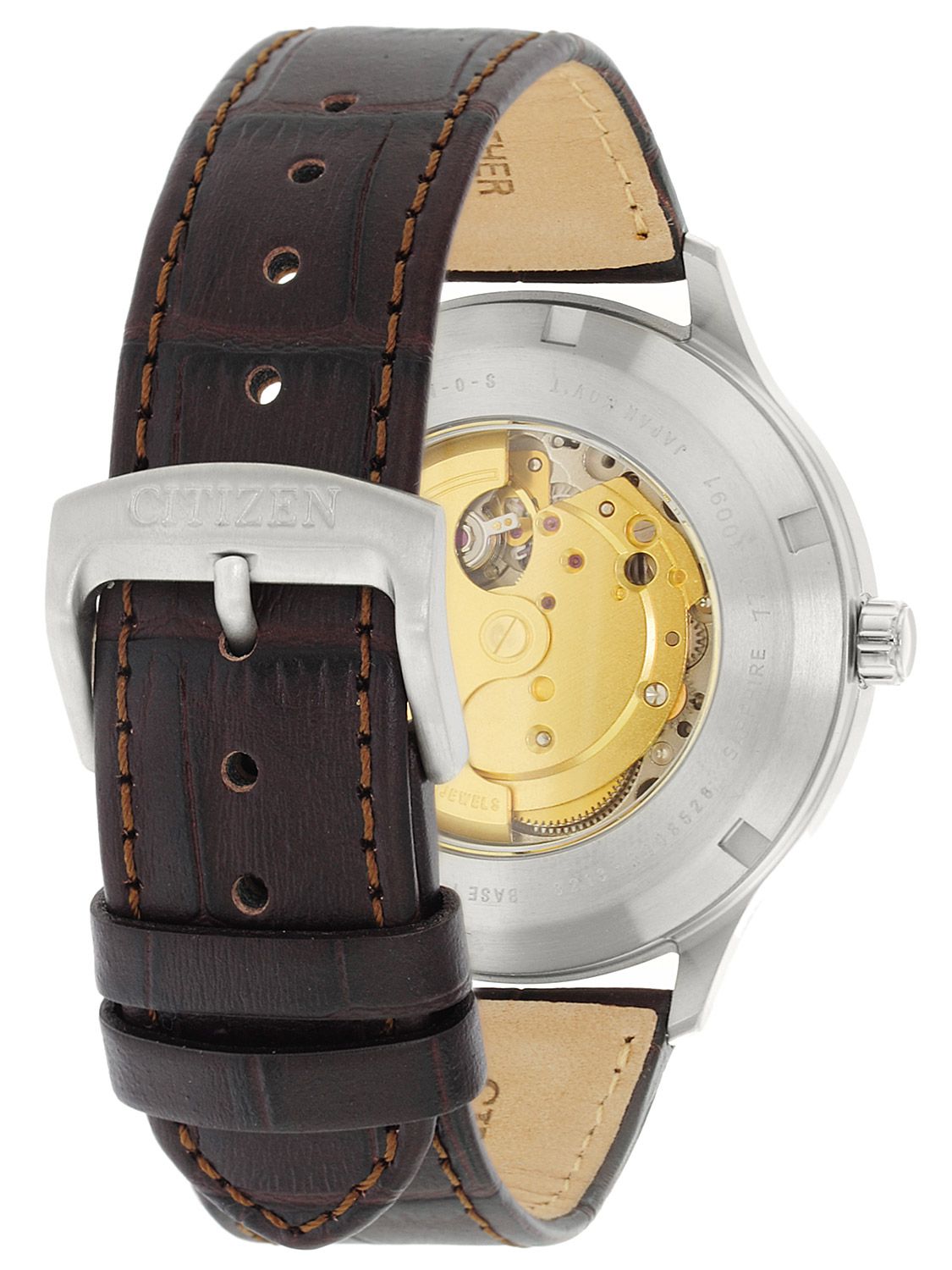 Citizen NJ0090-13P นาฬิกาผู้ชาย Mechanical Automatic Sapphire Titanium Leather Men's Watch