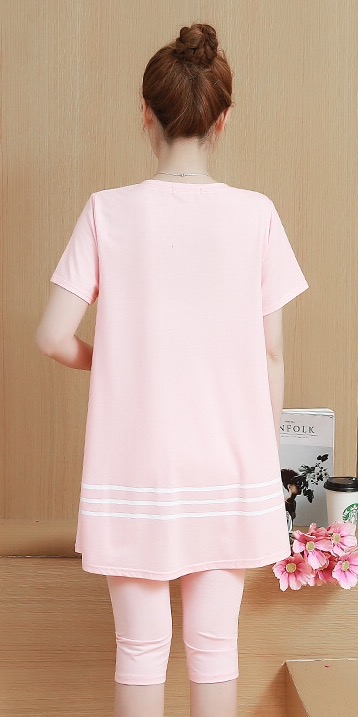 ชุดเสื้อ+กางเกงคนท้อง แบบ4ส่วน เสื้อทรงบาน ลายน่ารัก กางเกงมีสายปรับขนาดภรรภ์ M,L,XL,XXL