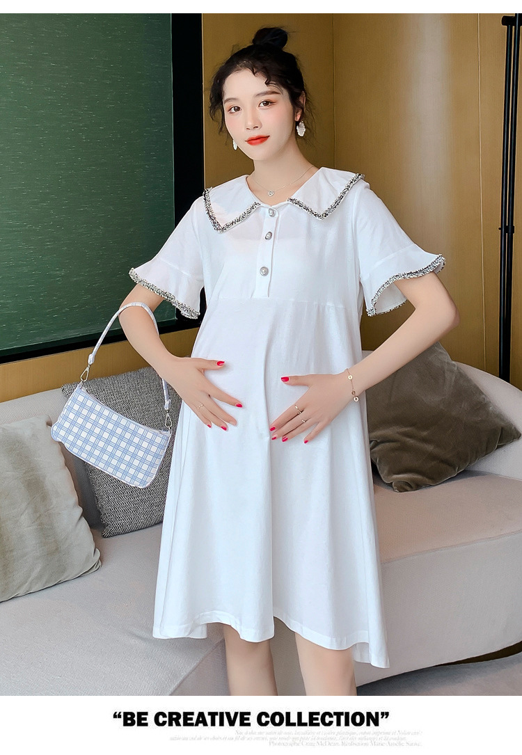 เดรสคลุมท้องแฟชั่น ปกใหญ่แต่งขอบปก ผ้ายืดตัว ใส่สบายมากค่ะ กระดุมแกะให้นมได้ M L XL XXL