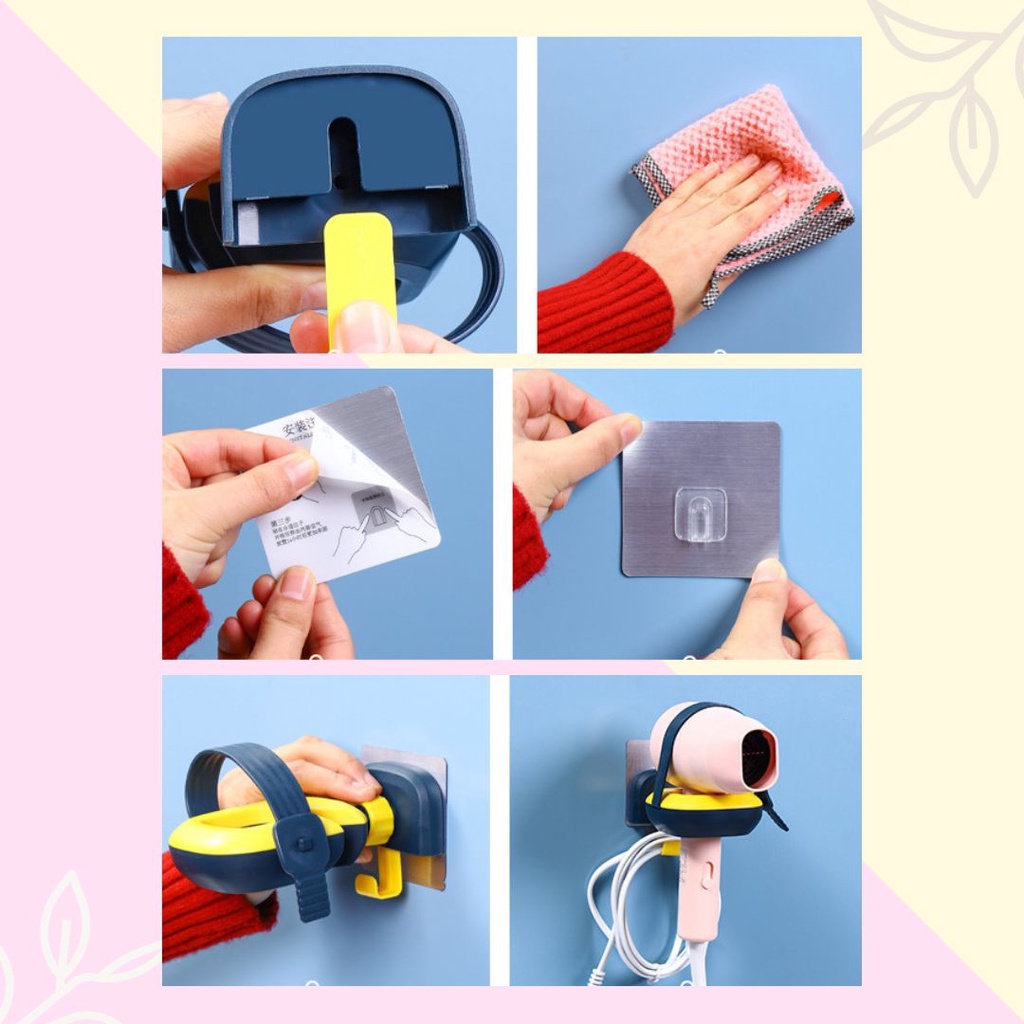 ที่แขวนไดร์เป่าผม หมุนได้ 180 องศา แบบติดผนัง มีกาวในตัว