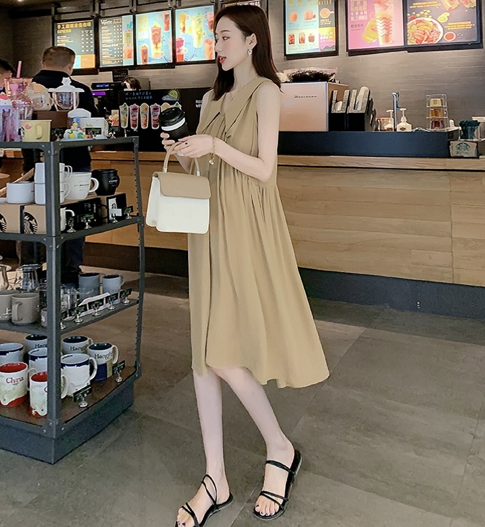 เดรสคลุมท้องแฟชั่นสบายๆ ผ้าชีฟองดูหรูมาก สไตล์เกาหลีสุดๆ แขนกุดปกใหญ่ ใส่ได้หลายโอกาสมากค่ะ M L XL XXL