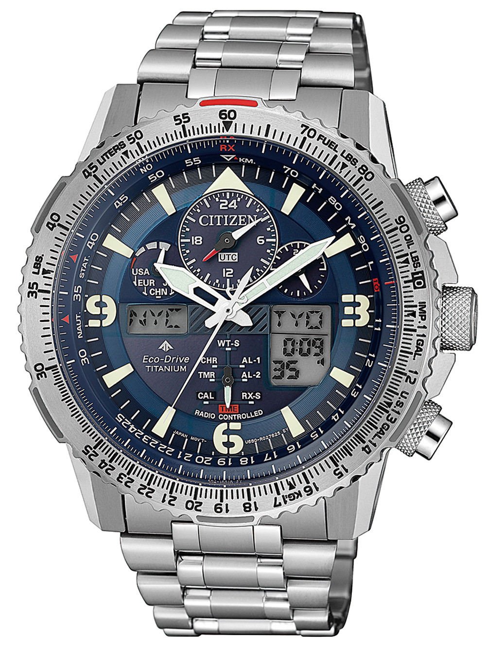 Citizen JY8100-80L นาฬิกาผู้ชาย Eco-Drive Promaster Sky Radio Controlled World Time Perpetual Calendar Chronograph Men's Watch