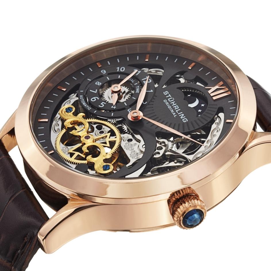 Stuhrling Original 571.3345K54 นาฬิกาผู้ชาย Stuhrling Original รุ่น 571.3345K54, Tempest II Automatic Skeleton Dual Time Men's Watch