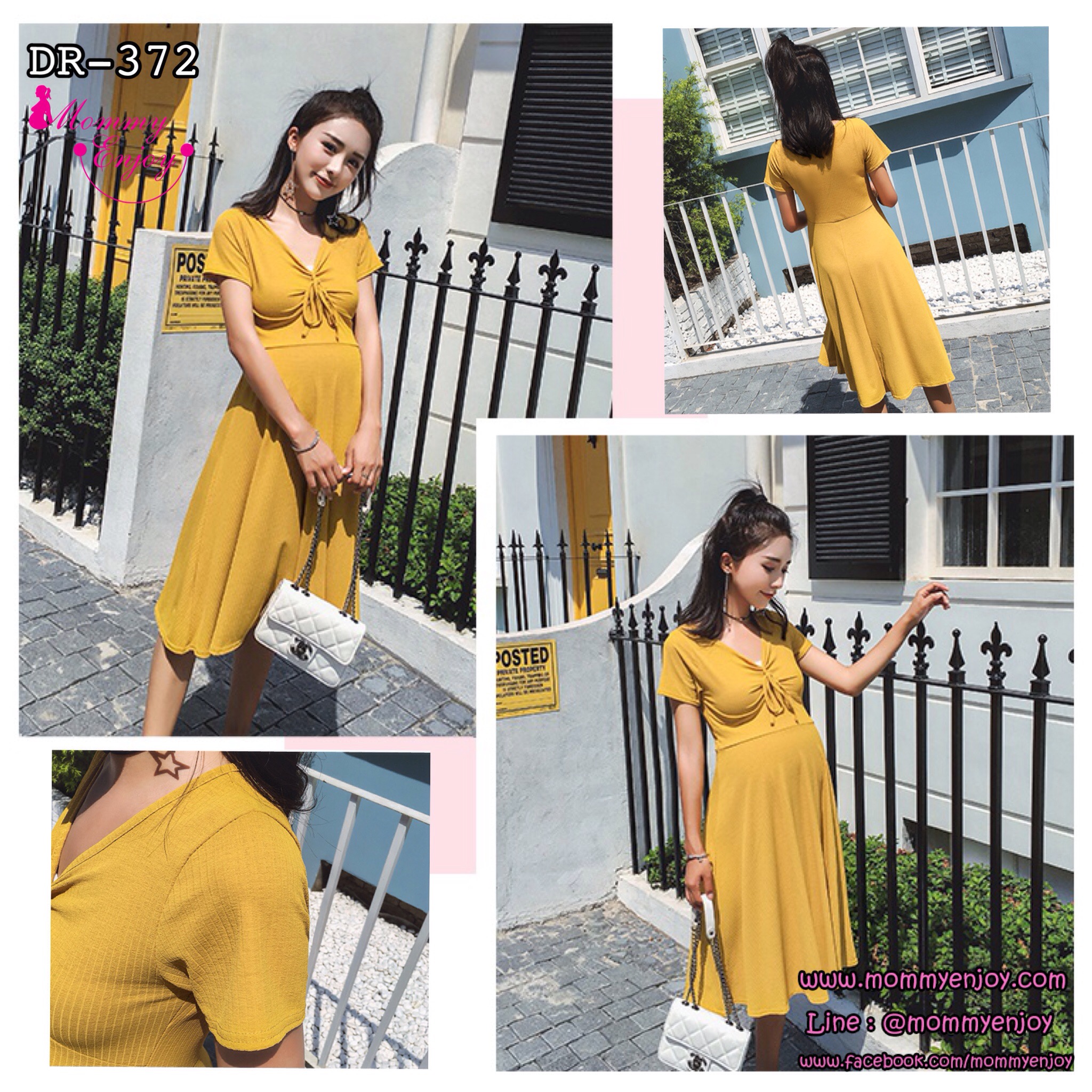 เดรสคนท้องแฟชั่นแขนสั้น เชือกผูกที่คอ แบบน่ารักมากค่ะ ผ้าลายตรง ผ้าทิ้งตัวสวย M L XL,XXL