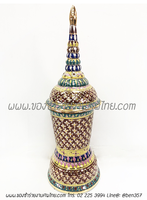 โกศใส่อัฐิทรงสูง เบญจรงค์ ความสูง 12 นิ้ว งานเบญจรงค์ วาดมือ ใบละ 800.-
