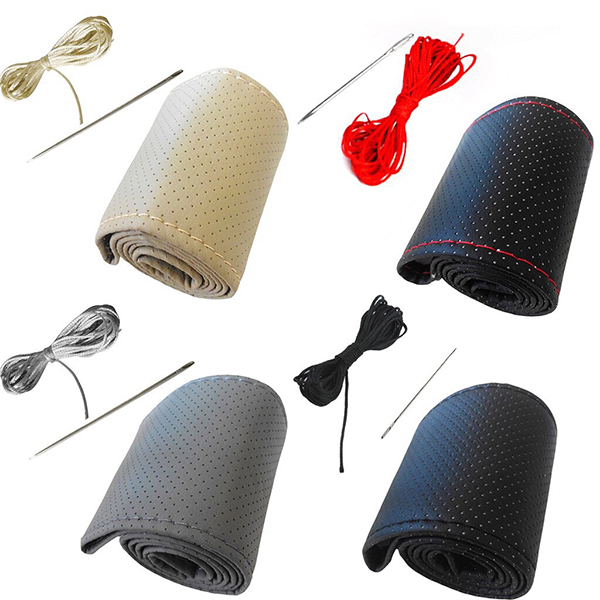 ที่หุ้มพวงมาลัยหนัง PU พร้อมเข็มด้าย DIY