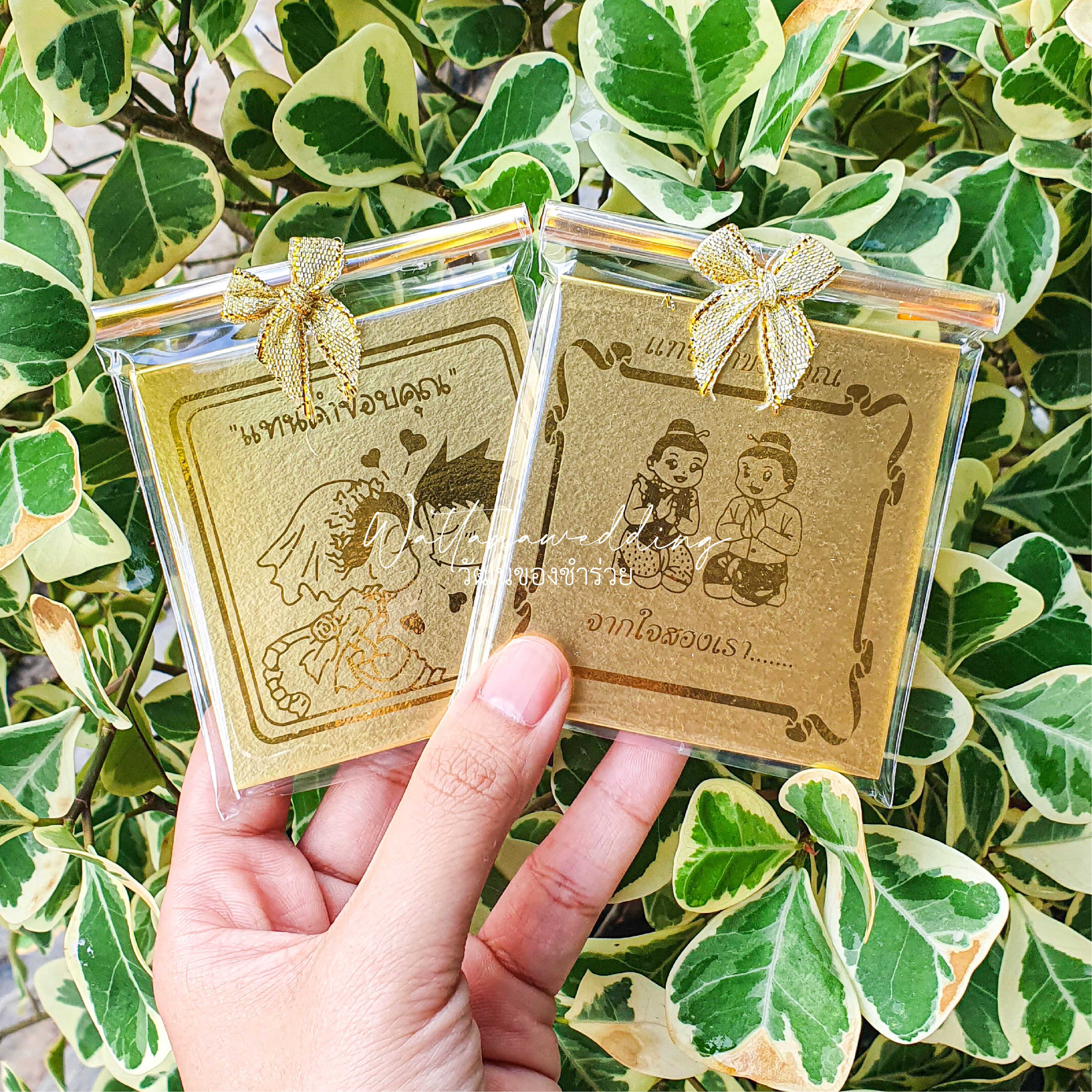ของชำร่วย สมุดปกทอง | แพ็กใส่ถุงพลาสติก ติดโบว์ พร้อมสติ๊กเกอร์