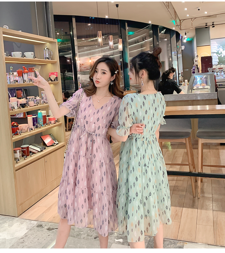 ชุดคลุมท้องเปิดให้นม ผ้าชีฟอง มีซับใน เปิดให้นมแนวนอน มีเชือกด้านหน้าปรับขนาดครรภ์ M L XL XXL