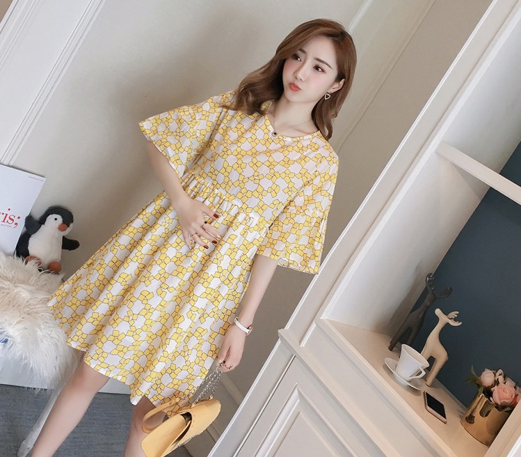 ชุดคลุมท้องเปิดให้นมแฟชั่น ผ้าฝ้าย ลายน่ารัก มีซับใน เปิดให้นมแนวนอน M,L,XL,XXL