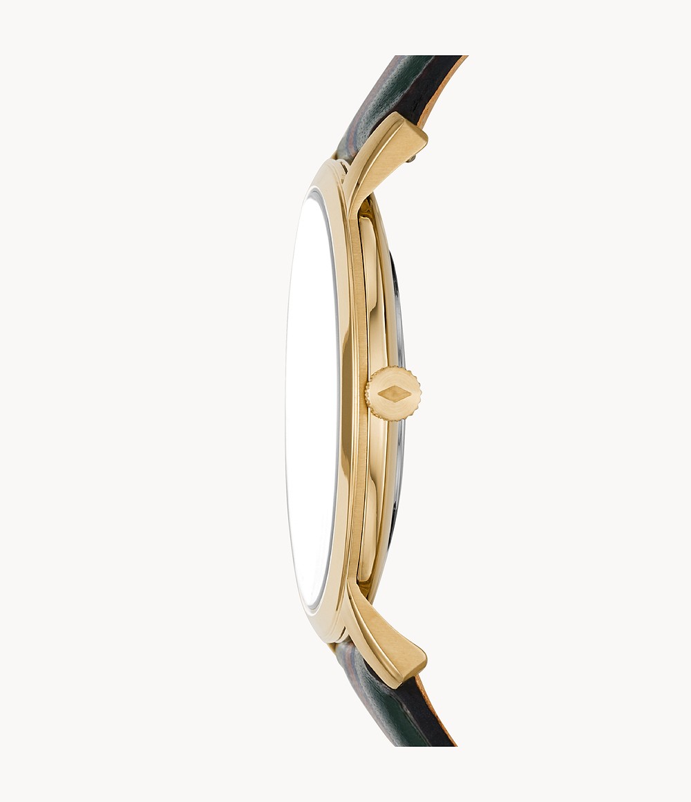 Fossil FS5598 นาฬิกาผู้ชาย The Minimalist Three-Hand Striped Dark Green Leather Quartz Men's Watch