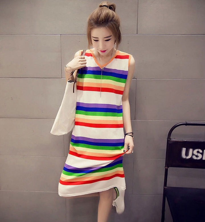 ชุดคลุมท้องเปิดให้นม คอวี แขนกุด colorful ใส่สบายไม่ร้อน M L XL XXL