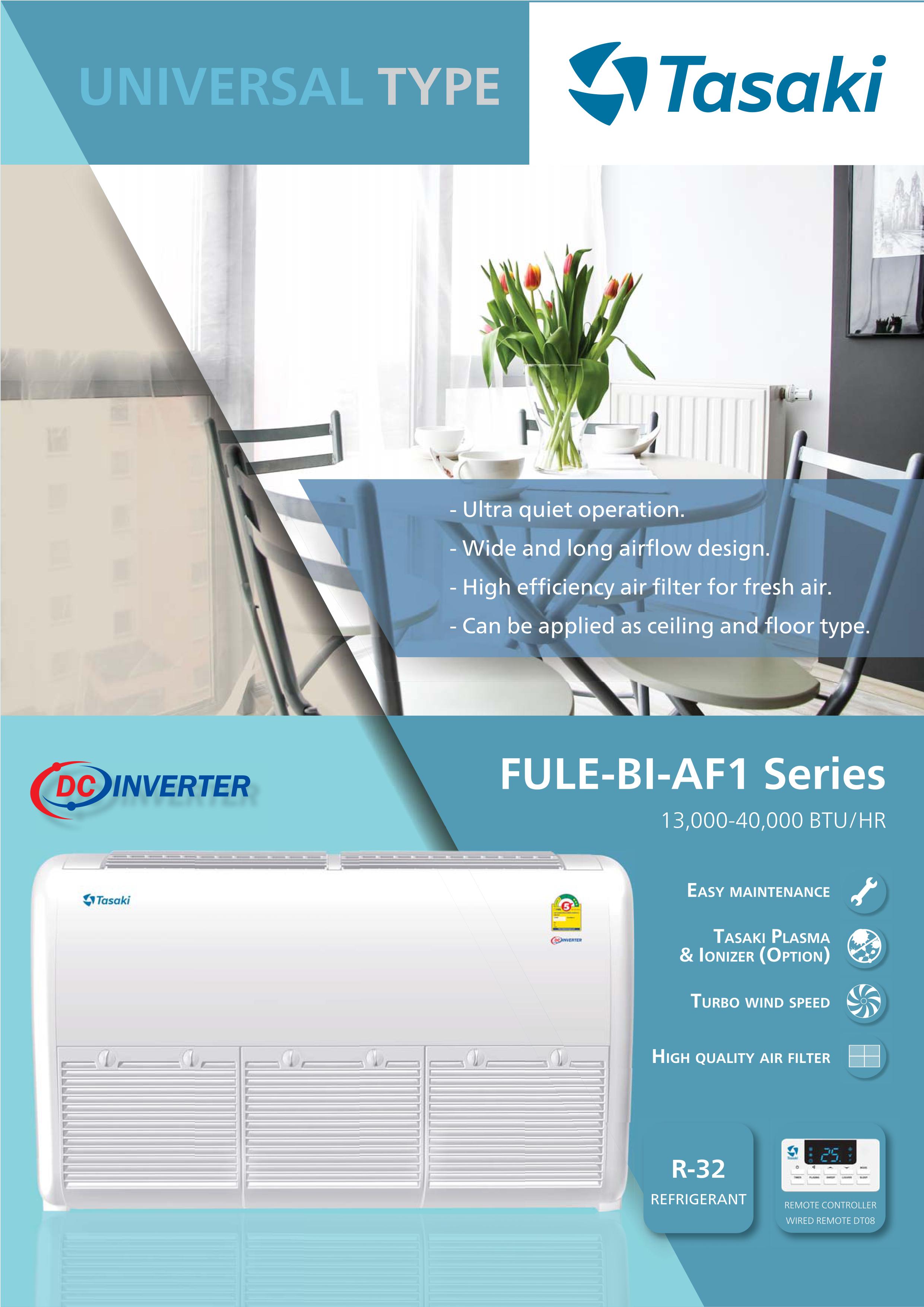 เครื่องปรับอากาศ TASAKi แบบแขวนใต้ฝ้า ขนาด 19,448 BTU รุ่น FULE19BI-AF1 (INVERTER)