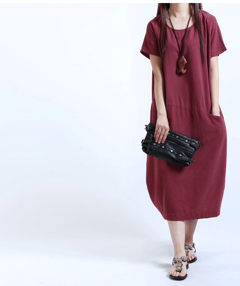 เดรสคนท้องเกาหลี ทรงยาว ใส่สบาย กระเป๋า 2สไตล์ ผ้าฝ้ายบางสบาย M,L,XL,XXL