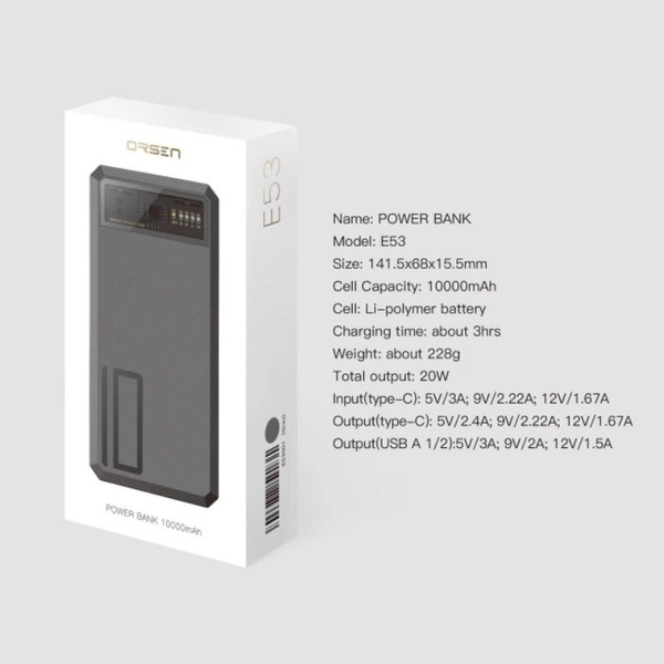 แบตสำรอง Eloop Orsen E53 10000mAh ชาร์จเร็ว Fast Charge รองรับ PD20W