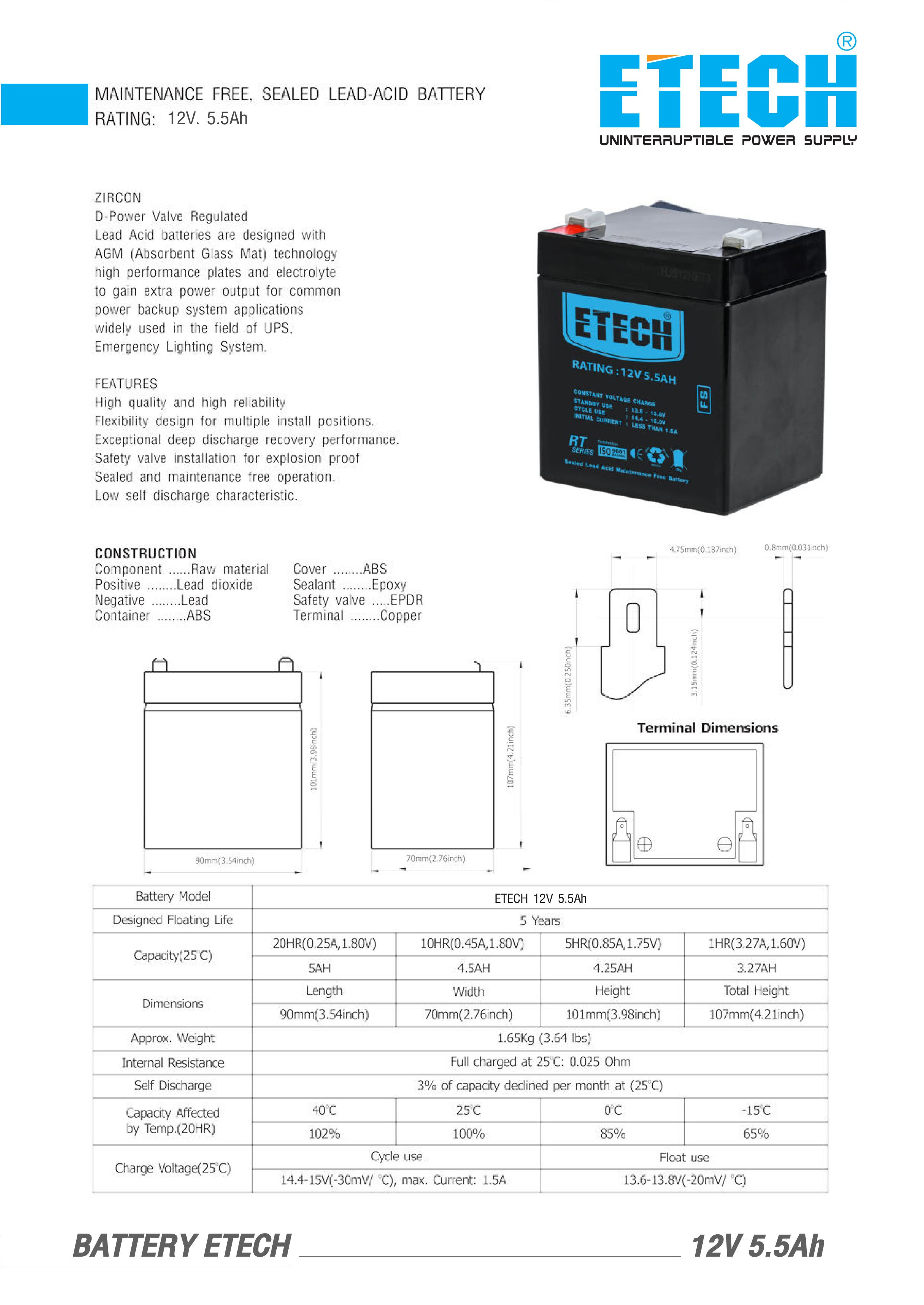 12V 5.5AH ETECH