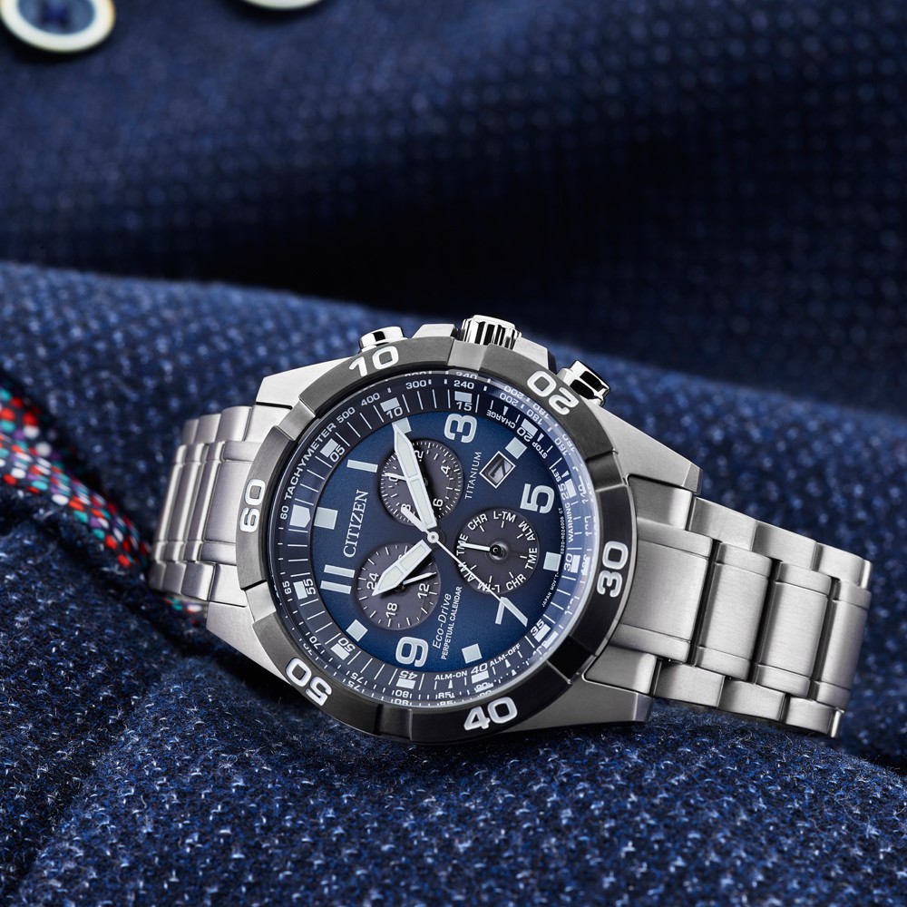Citizen BL5558-58L นาฬิกาผู้ชาย Eco-Drive Brycen Super Titanium Chronograph Perpetual Men's Watch