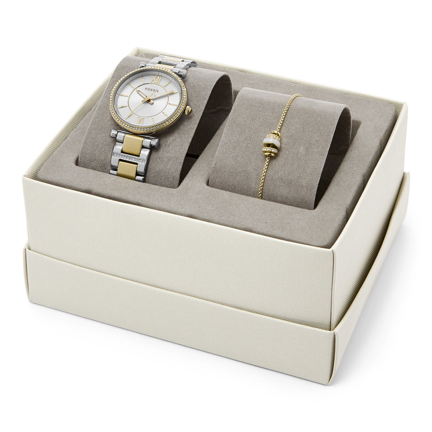 Fossil ES4517SET นาฬิกาผู้หญิง Carlie Three-Hand Two-Tone Stainless Steel Women's Watch
