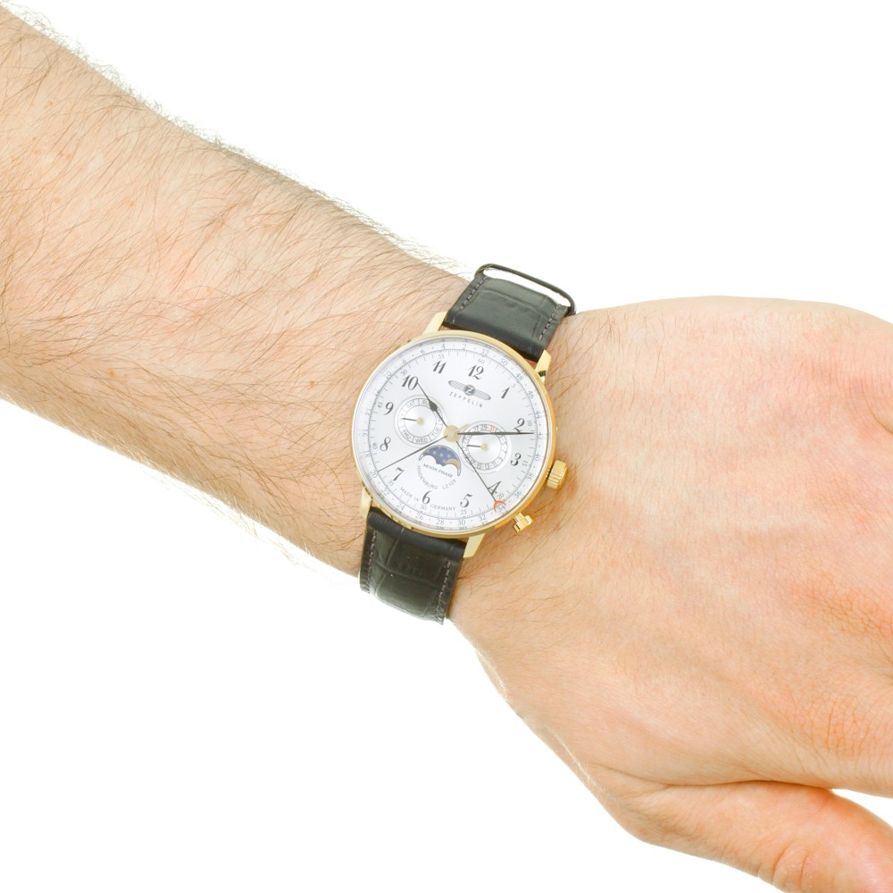 Zeppelin 7038-1 นาฬิกาผู้ชาย Hindenburg Moonphase Men's Watch Made In Germany